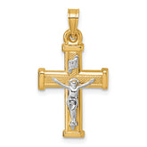 14k with White Rhodium Polished and Textured INRI Crucifix Cross Pendant