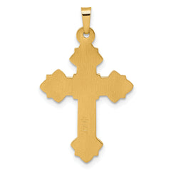 14k with White Rhodium Polished Fleur de Lis INRI Crucifix Cross Pendant