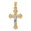 14k with White Rhodium Polished Fleur de Lis INRI Crucifix Cross Pendant