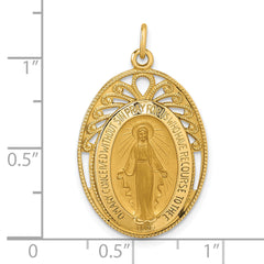 14k Polished and Satin Miraculous Medal in Frame Oval Pendant