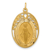 14k Polished and Satin Miraculous Medal in Frame Oval Pendant