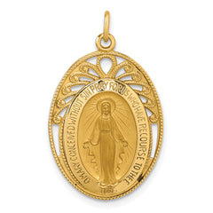 14k Polished and Satin Miraculous Medal in Frame Oval Pendant