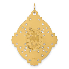 14k Polished Miraculous Medal and Four-way Cross in Filigree Oval Pendant