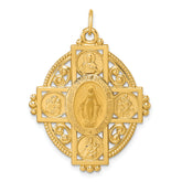 14k Polished Miraculous Medal and Four-way Cross in Filigree Oval Pendant
