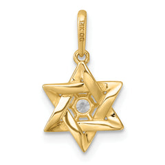 14k Polished Black and White Enameled and CZ Star of David Charm / Pendant