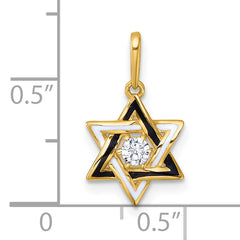 14k Polished Black and White Enameled and CZ Star of David Charm / Pendant