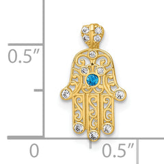 14k Polished White and Blue CZ Hamsa Chain Slide Pendant