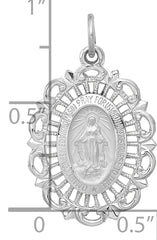 14k White Gold Miraculous Medal Solid Charm