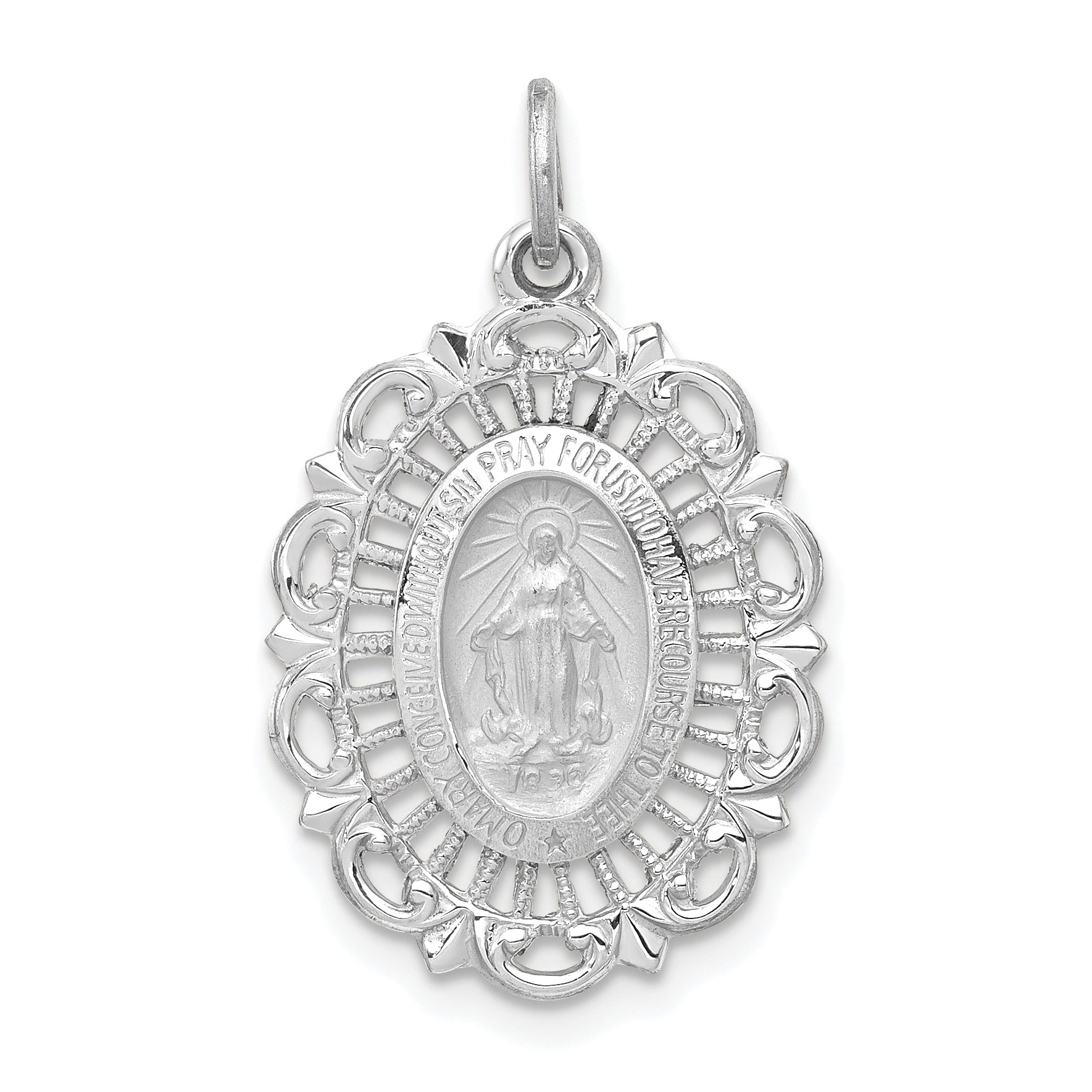 14k White Gold Miraculous Medal Solid Charm