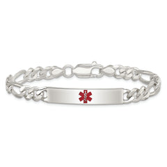 Sterling Silver Polished Medical Figaro Anchor Link ID Bracelet