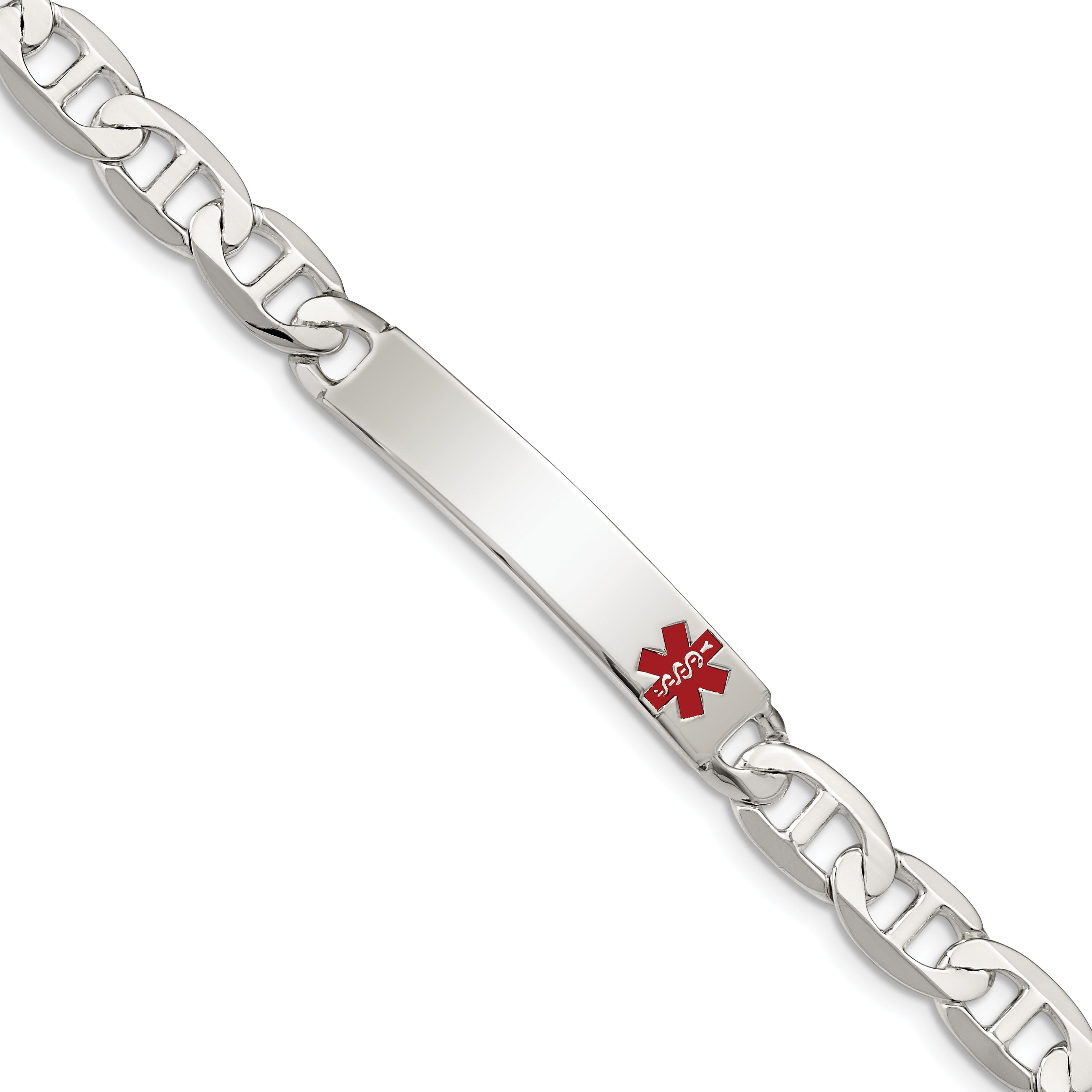 Sterling Silver Polished Medical Anchor Link ID Bracelet