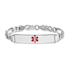 Sterling Silver Rhodium-plated Medical ID Figaro Link Bracelet