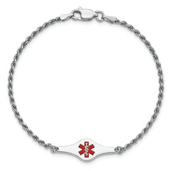 Sterling Silver Rhodium-plated Medical ID Rope Link Bracelet