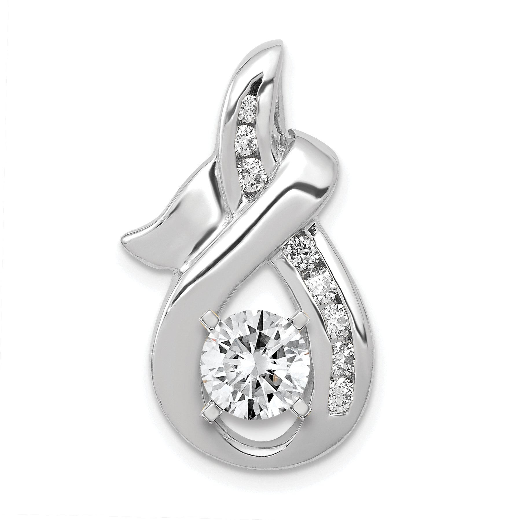 14k White Gold Peg-set AAA Diamond Semi-Mount Slide Fits up to 6mm Regular/8mm Fancy or Reversible Omega