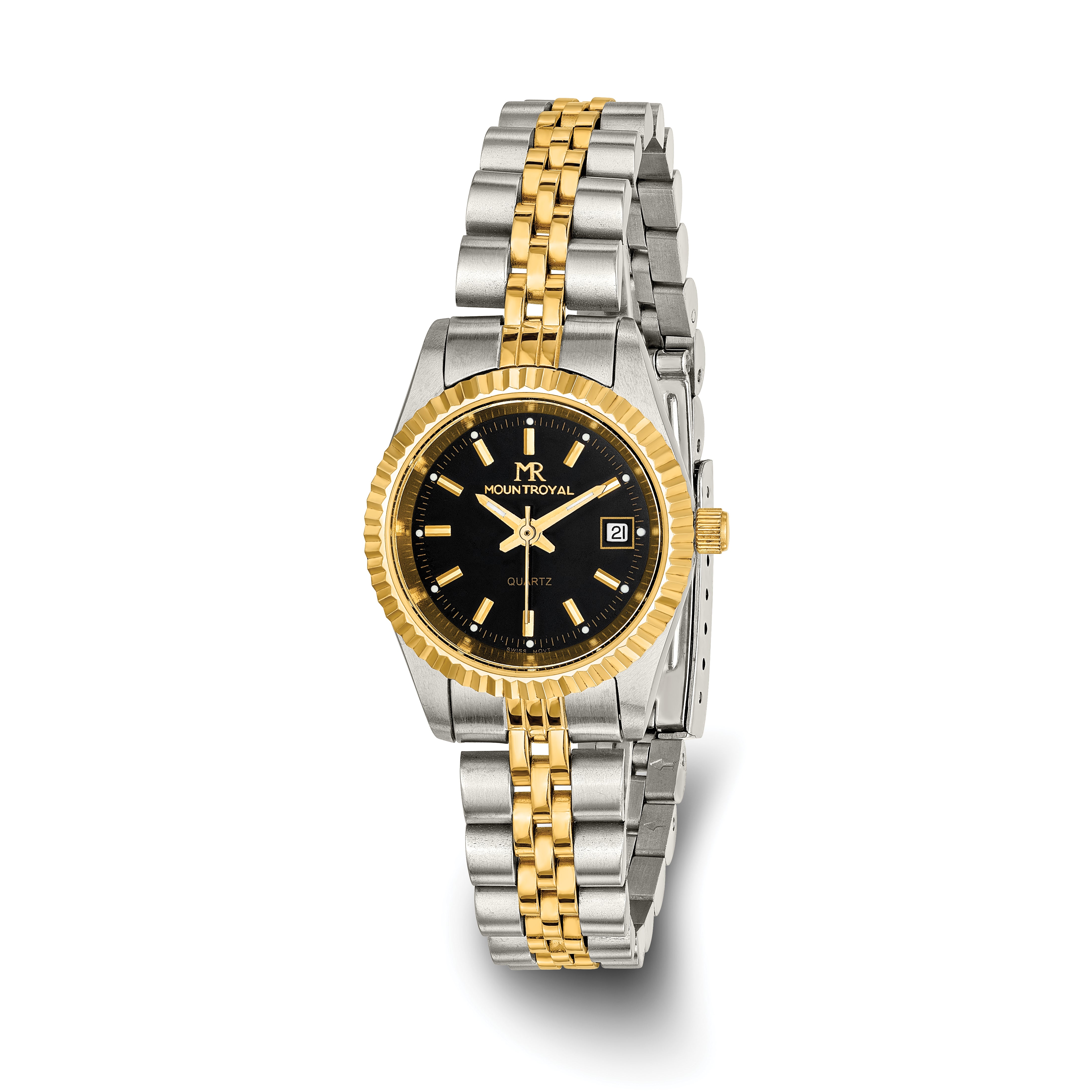 Ladies Mountroyal Two-tone IP-plated Black Dial Watch