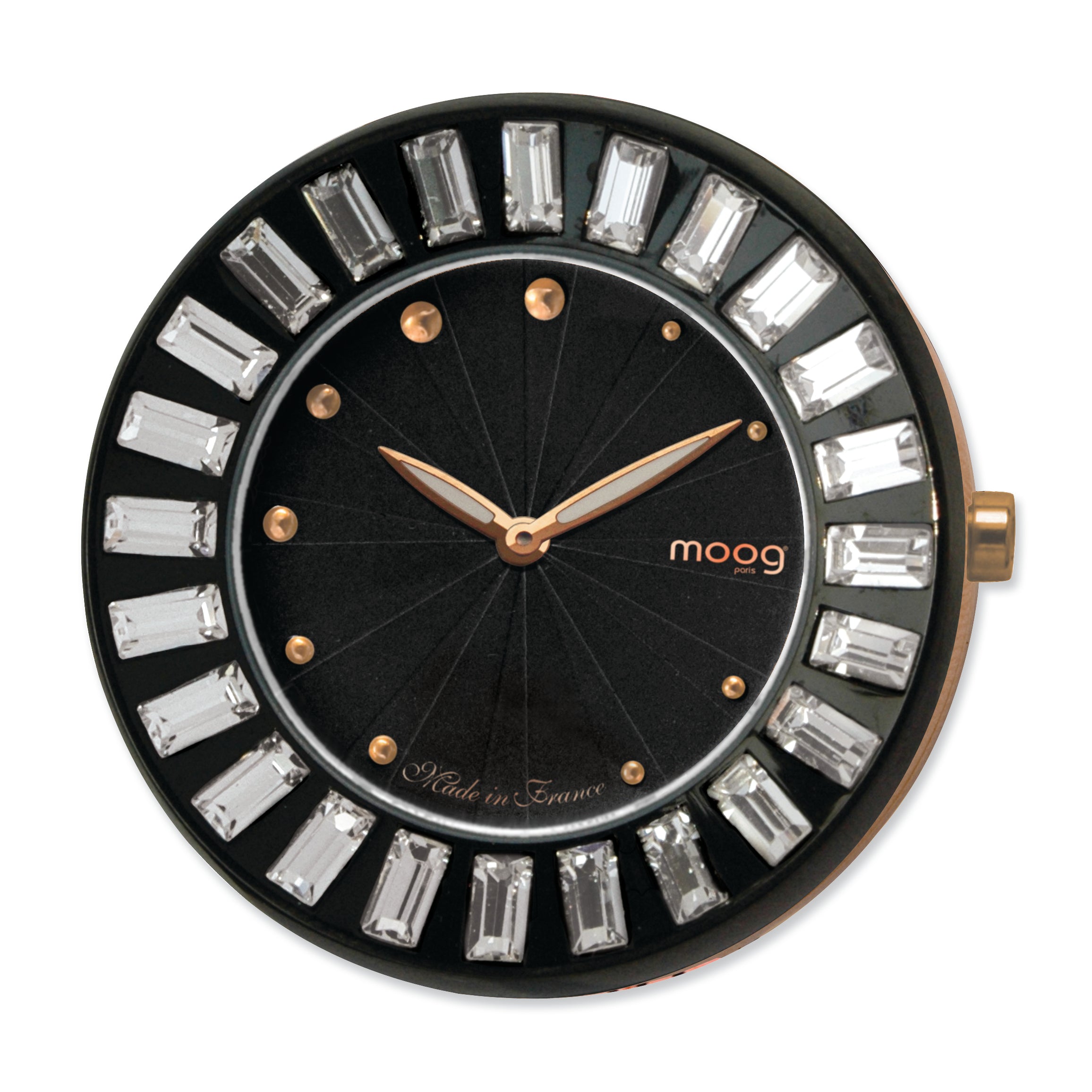 Moog Rose/Blk Pol. Stnlss Stl/Blk/Crystal Baguette Bezel Watch Only