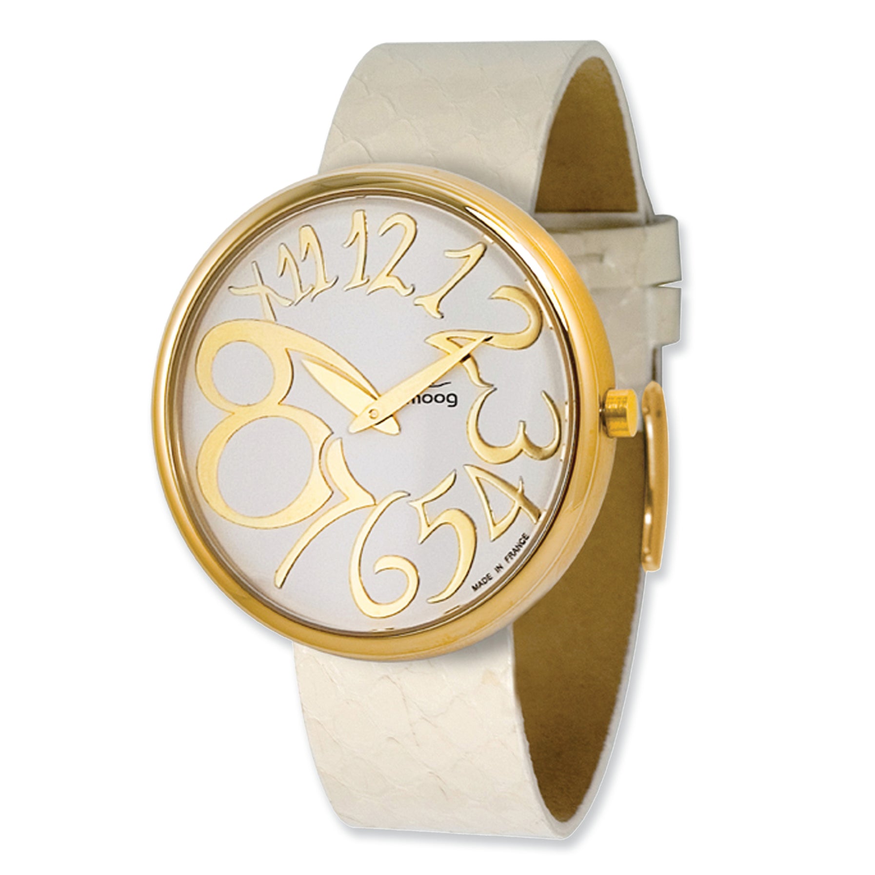 Moog Gold-plated Round White Dial Watch w/ (AV-18G)White Band
