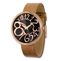 Moog Rose-plated Round Blk Dial Watch w/ (PM-105RG) Brown Band