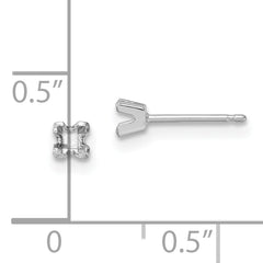 14k White Gold 2.75mm Princess Cut Stud Earring Mounting (No Stone Included)s