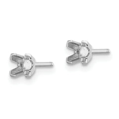 14k White Gold 3mm Princess Cut Stud Earring Mounting (No Stone Included)s