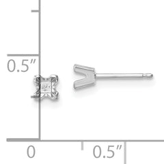 14k White Gold 3mm Princess Cut Stud Earring Mounting (No Stone Included)s