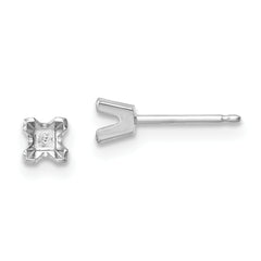 14k White Gold 3mm Princess Cut Stud Earring Mounting (No Stone Included)s