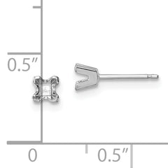 14k White Gold 3.25mm Princess Cut Stud Earring Mounting (No Stone Included)s