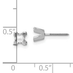 14k White Gold 3.75mm Princess Cut Stud Earring Mounting (No Stone Included)s