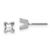 14k White Gold 3.75mm Princess Cut Stud Earring Mounting (No Stone Included)s
