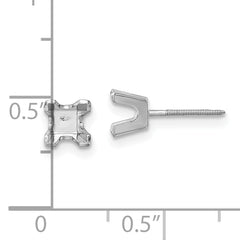 14k White Gold 4mm Princess Cut Stud Earring Mounting (No Stone Included)s