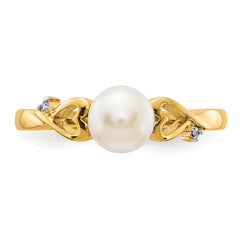 14k Diamond and Freshwater Cultured Pearl Heart Ring