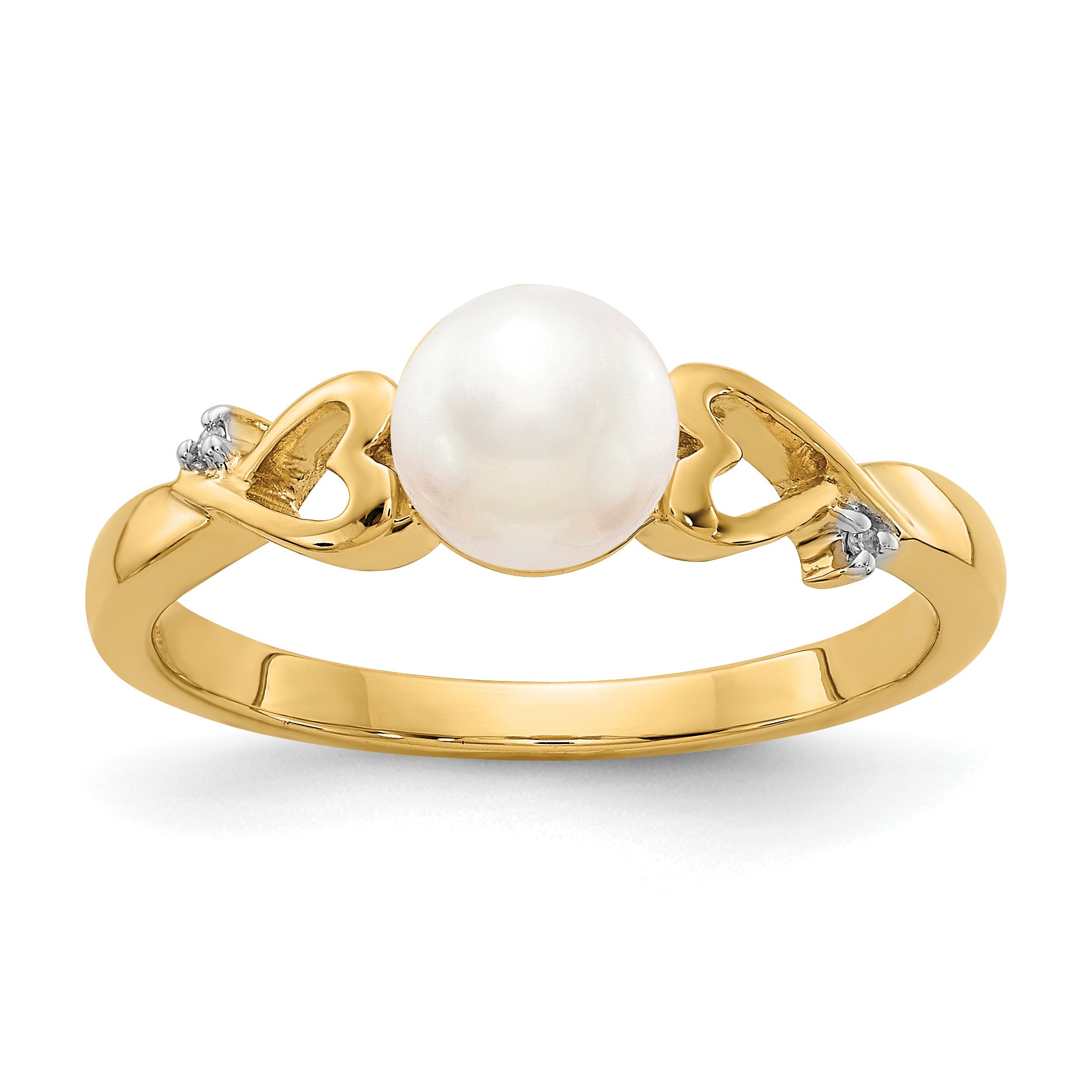 14k Diamond and Freshwater Cultured Pearl Heart Ring