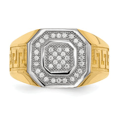 14kw/ Rhodium Mens Micro Pave CZ Octagon & Greek Key Ring