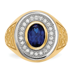 14k w/ Rhodium CZ & Oval Blue CZ Mens Ring