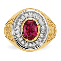 14k w/ Rhodium CZ & Oval Red CZ Mens Ring