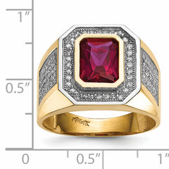 14k w/Rhodium CZ & Emerald-cut Red CZ Mens Ring