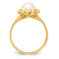 14K 6-7mm White Button Freshwater Cultured Pearl Ring