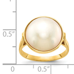 14k 13-14mm White Akoya Mabe Saltwater Cultured Pearl Ring
