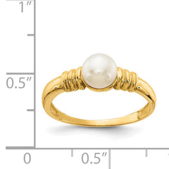 14K 5-6mm White Button Freshwater Cultured Pearl Ring