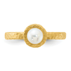 14K Brushed & Hammered 5-6mm Rnd Wht Freshwater Cultured Pearl Ring