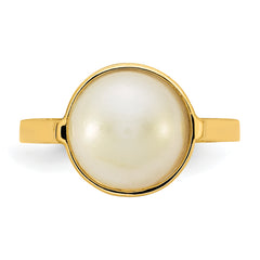 14k Polished 10-11mm White Saltwater Cultured Mabe Pearl Size 7 Ring