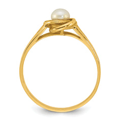 14k Polished 4-5mm White Button White Freshwater Cultured Pearl Size 7 Ring