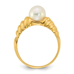 14k Polished 6-7mm Round White Freshwater Cultured Pearl Size 7 Scalloped Shank Ring