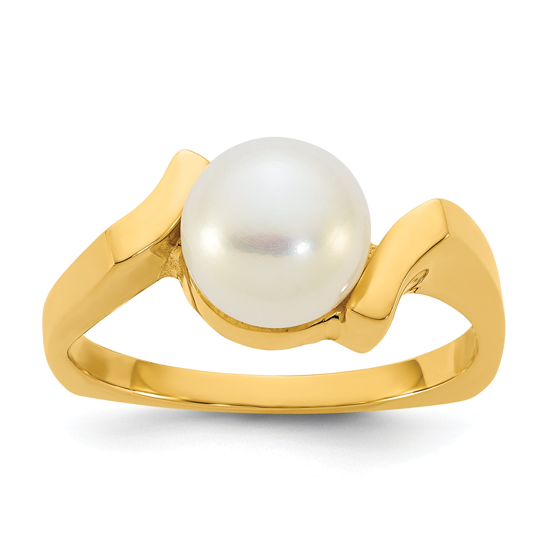 14k Polished 7-8mm Button White Freshwater Cultured Pearl Size 7 Square Shank Ring