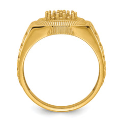 14k Ridged-Sides Circular Top Mens Diamond Ring Mounting (No Stone Included)