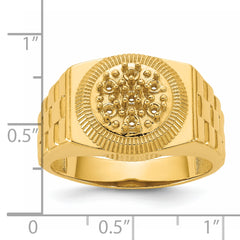 14k Ridged-Sides Circular Top Mens Diamond Ring Mounting (No Stone Included)