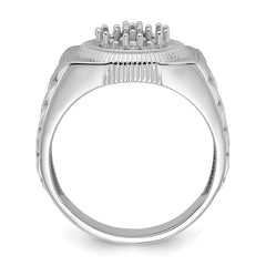 14k White Gold Ridged-Side Circular Top Mens Diamond Ring Mounting (No Stone Included)