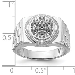 14k White Gold Ridged-Side Circular Top Mens Diamond Ring Mounting (No Stone Included)