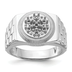 14k White Gold Ridged-Side Circular Top Mens Diamond Ring Mounting (No Stone Included)