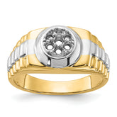 14k Two-Tone Ridged-Sides Circular Top Mens Ring Mounting (No Stone Included)